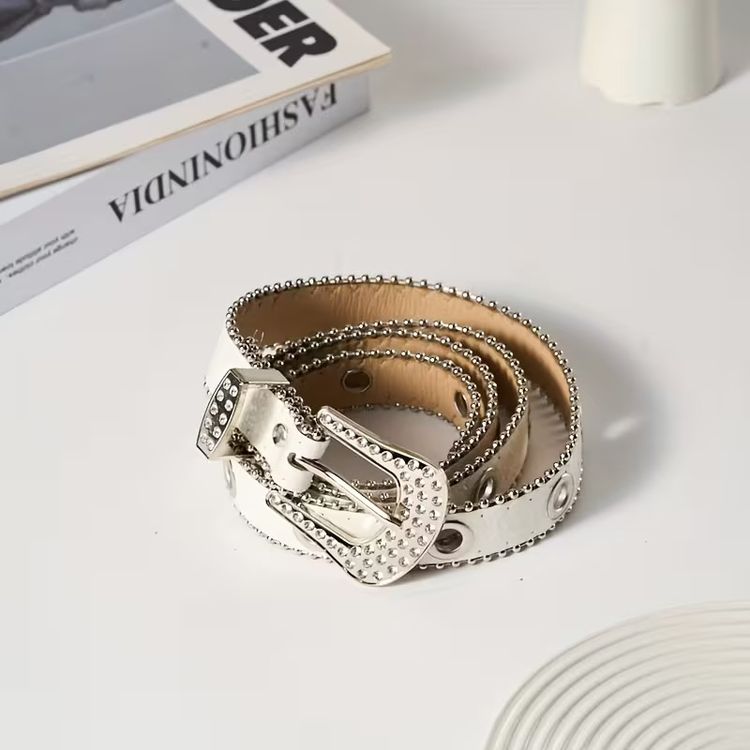 Rhinestone White Belt with silver buckle 